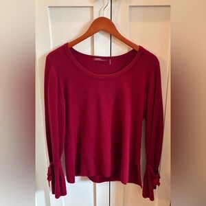 CashmereCashmere Pink Sweater with Ribbon Tied Sleeves Size Large